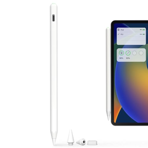 アップルペンシル互換【正規認証品 ワイヤレス/Type-C急速充電】KINGONE タッチペン iPad用スタイラスペン 超精確 極細 0遅延apple pencil交換 iPad専用ペン 磁気吸着充電 傾き感知 誤作動防止 バッテリー残量表示 超軽量pencil for 2018年以降iPad/mini/Air/Pro対応ペンシル