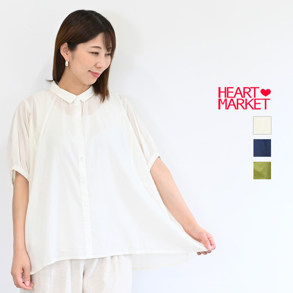 《5月中旬入荷予定》【En avant】ボイルシャーリングブラウスレディース トップス ブラウス ホワイト ネイビー グリーン 綿 綿100