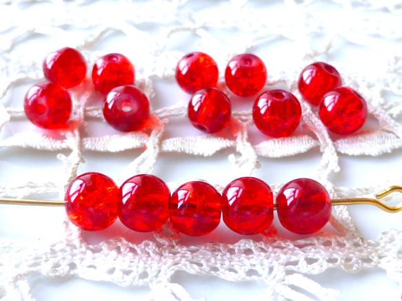 ヒビ　鮮赤　チェコビーズCzech Glass Beads14個