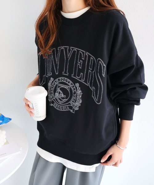 刺繍カレッジロゴ 裏毛 スウェット トップス