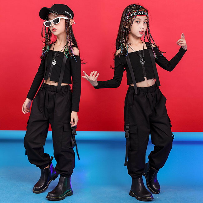 ジャズ ヒップホップ  Tシャツ  肩だし  2点セット カジュアル パンツセット 大人 ストリートジャズ ジャージ スポーツ ダンス衣装 パンツ セットアップ  キッズ 女の子 子供セット スポーツ 子供    110 ~ 180cm チアガール  学生 可愛い 子供服 レッスン着 普段着