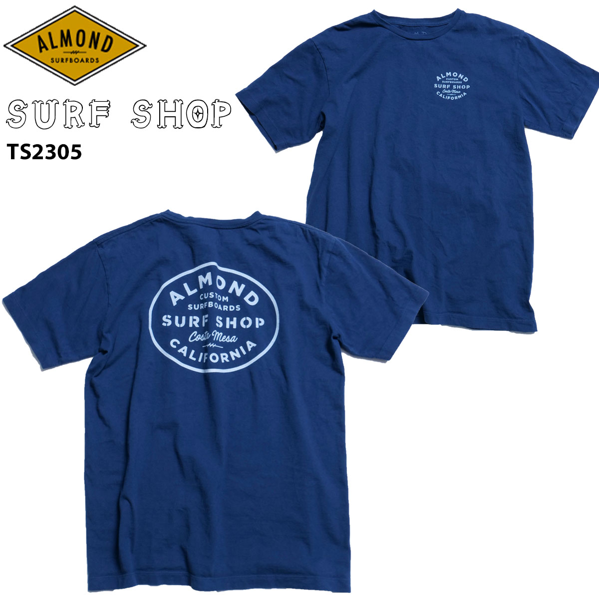 23 SS Almond アーモンド Tシャツ SURF SHOP トップス 半袖 コットン USA イラストプリント ベーシック  アウトドア サーフィン メンズ ユニセックス 2023年春夏 品番 TS2305 日本正規品