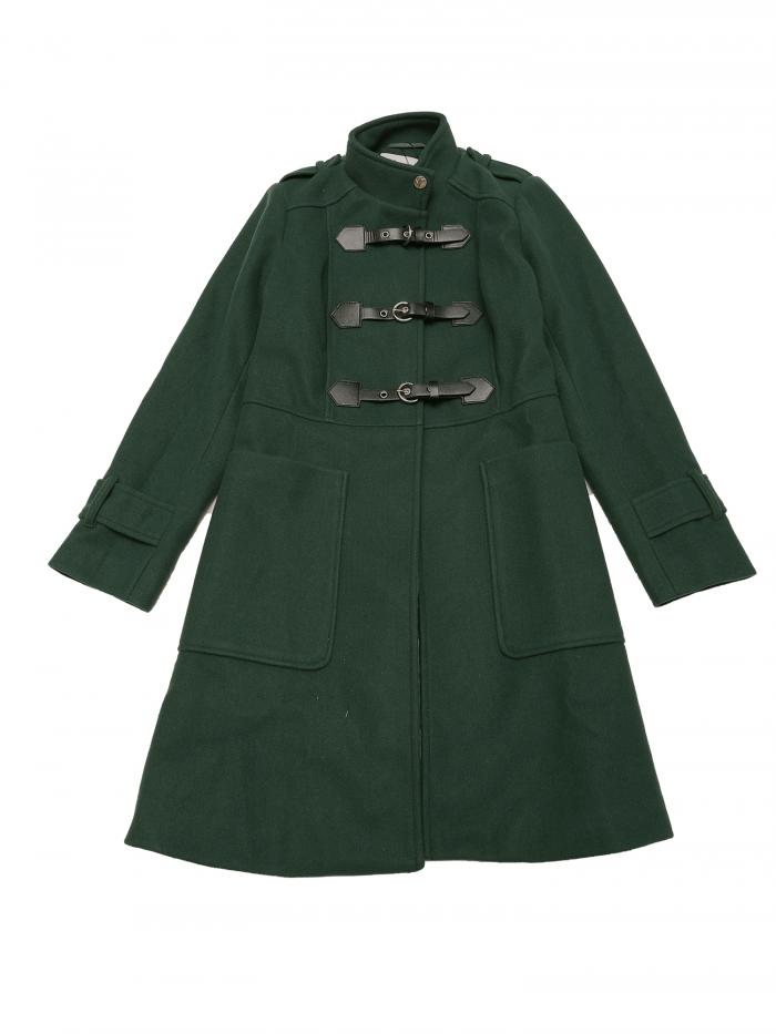 Allegra K コート ジャケット スタンドカラー シングルブレスト ヴィンテージ 冬 アウター レディース グリーン M